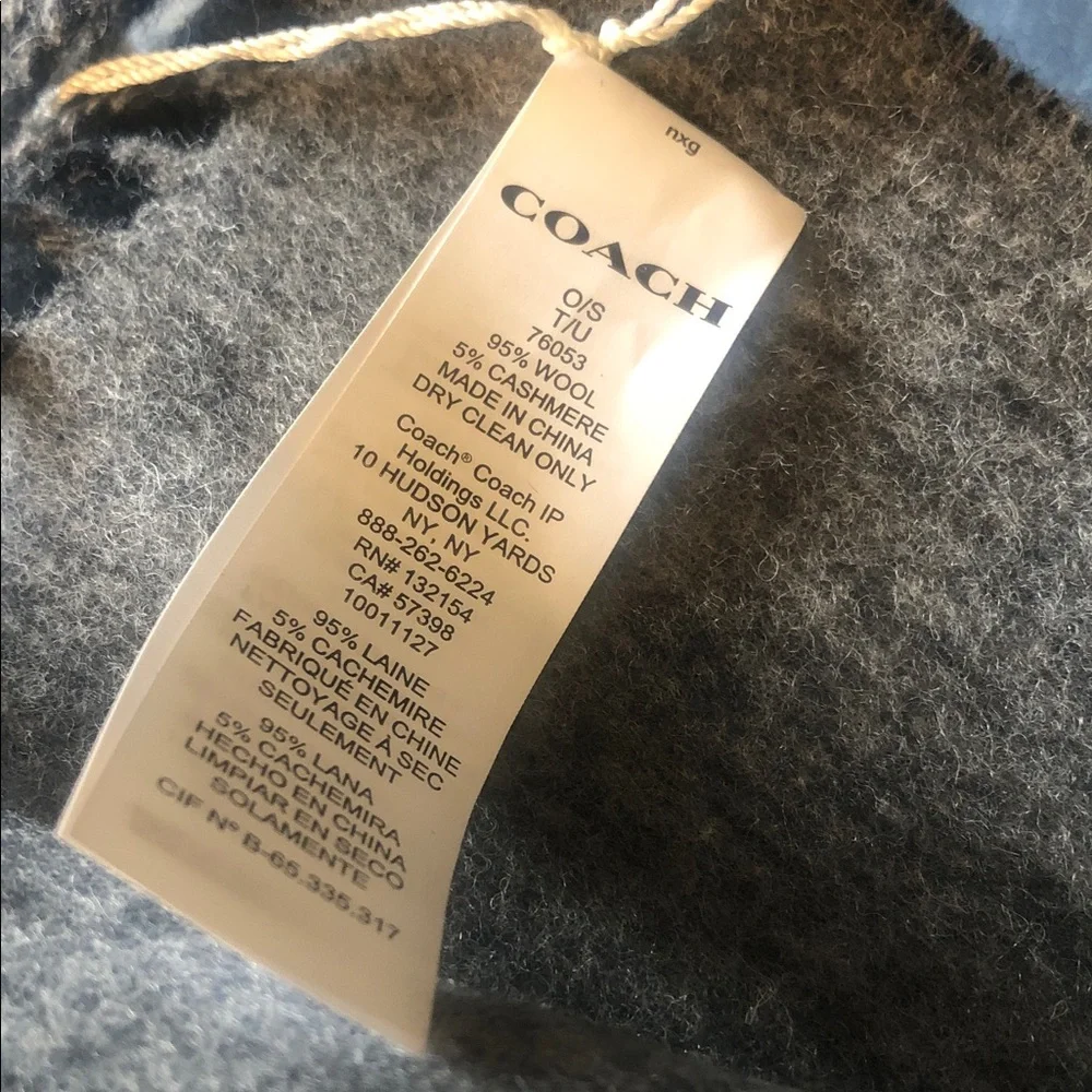NWT Coach Unisex Signature Bi-Color Wool/Cashmere Logo Scarf Black/Grey Preppy